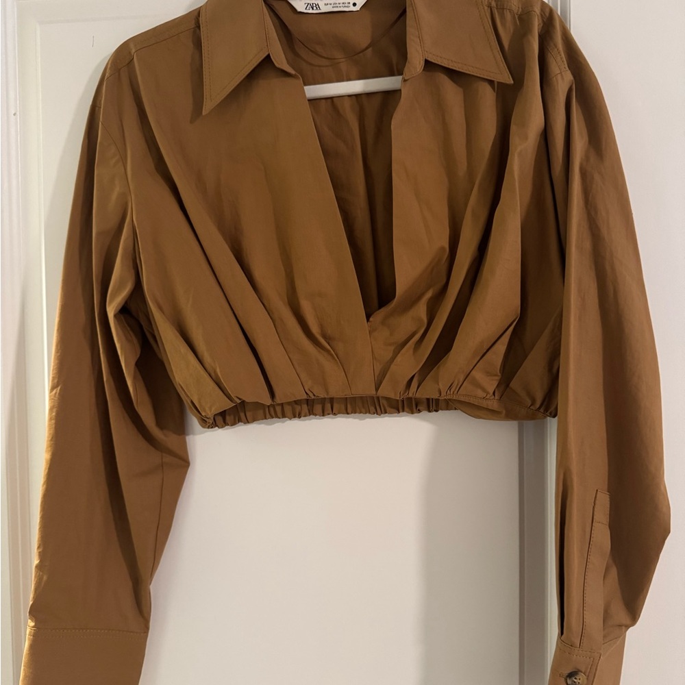 Zara Women's Tan V-Neck Blouse